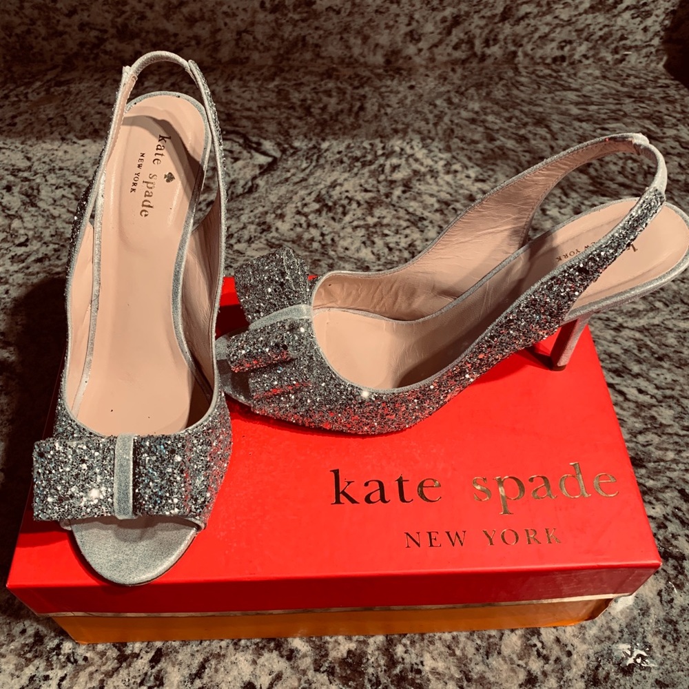 Kate Spade Charm Heel Silver Glitter wedding shoe
